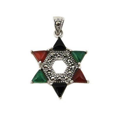 MS Pdnt Jewish Star W. Mutil-Color Stones