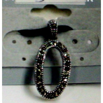 Marcasite Pendant Oval Wave Hallow