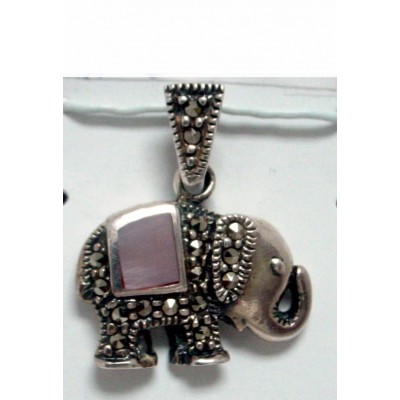 Marcasite Pendant Pink Mother of Pearl Elephant