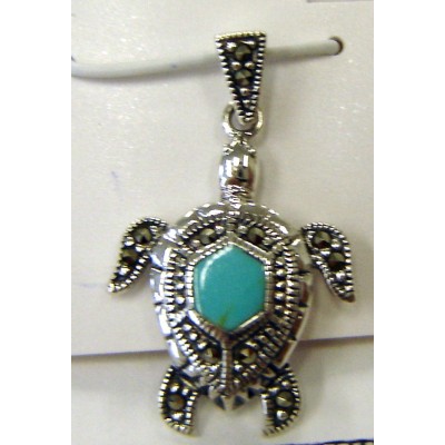 Marcasite Pendant Turq Turtle