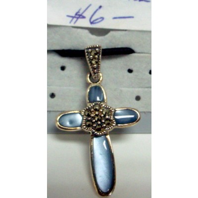 Marcasite Pendant Blue Mother of Pearl Side Marcasite Centrl
