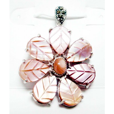 Marcasite Pendant Flower White Cat'S Eye