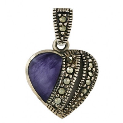Marcasite Pendant Heart Mother of Pearl Purple 2 Line Marcasite Right