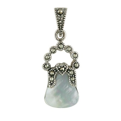 Marcasite Pendant Purse Mother of Pearl Blue 13X20mm