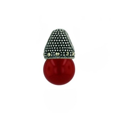 Marcasite Pendant 13mm Synthetic Red Coral