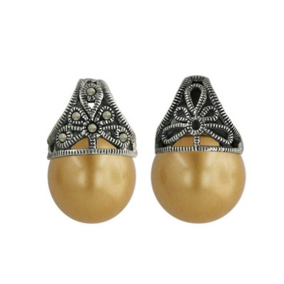 Marcasite Pdnt13mm Gold Pearl Ball both Sade Filigree Marcasite