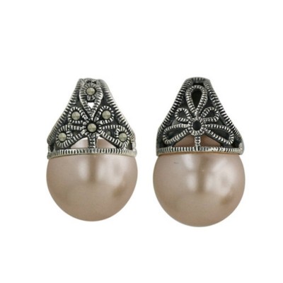 Marcasite Pdnt13mm Pink Pearl Ball both Sade Filigree Marcasite