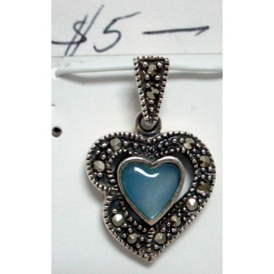Marcasite Pendant Heart Cntr Mother of Pearl Blue