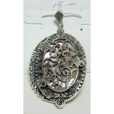 Marcasite Pendant Oval Mother of Pearl with Filigree on Top