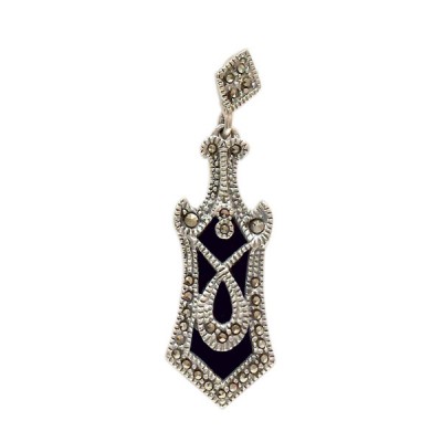 Marcasite Pendant Medieval Sword with Onyx