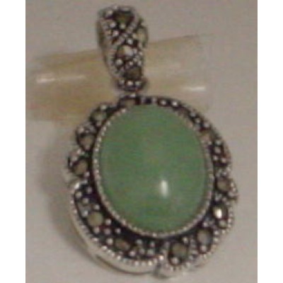 Marcasite Pendant Oval Jade with All Around Design