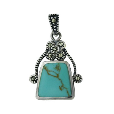 Marcasite Pendant Inlaid Faux Turquoise Purse Shape