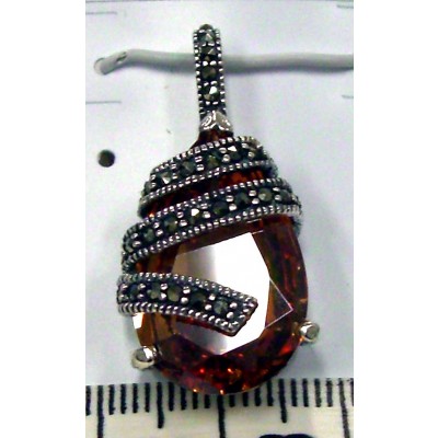Marcasite Pendant Tear Drop Champagne Cubic Zirconia Marcasite Wrap Around