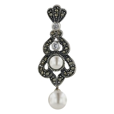 Marcasite Earring Dnagling White Pearl 1 Pcs Clear Cubic Zirconia
