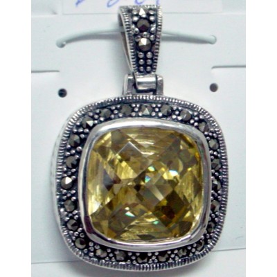 Marcasite Pndt Square Chess Cut Canary Cubic Zirconia with Marcasite Around+Braid