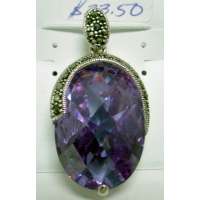Marcasite Pndt Oval Chess Cut Lvndr Cubic Zirconia with Marcasite Around 1/2