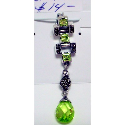 Marcasite Pndt Teardrop Briolette Apple Green Cubic Zirconia with 3 Pcs A