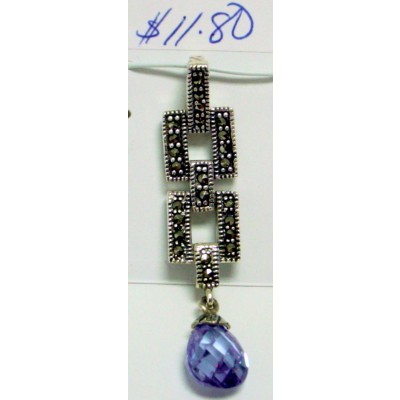 Marcasite Pndt Art Deco with Lvndr Teardrop Chess Cut Cubic Zirconia