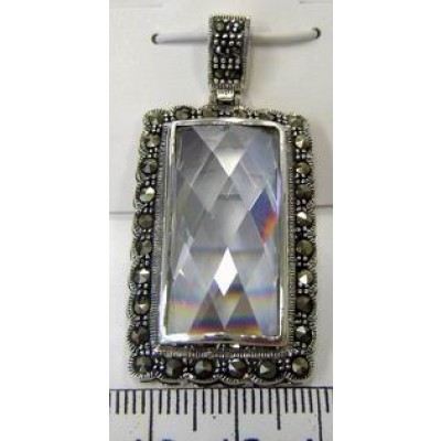 Marcasite Pndt Rectangular 30X15mm Chess Cutclr Cubic Zirconia
