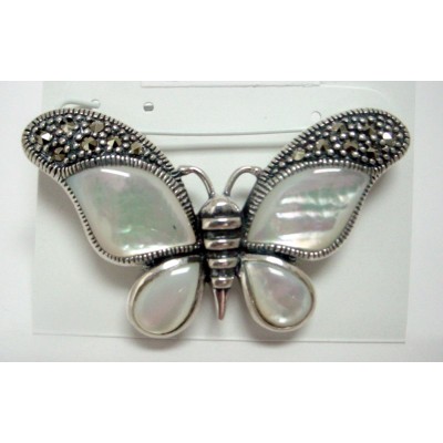 Marcasite Pendant White Mother of Pearl Butterfly