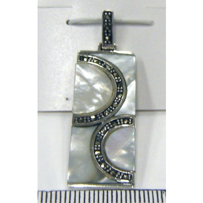 Marcasite Pendant White Mother of Pearl Rectangular with Double Marcasite 'C' on Top