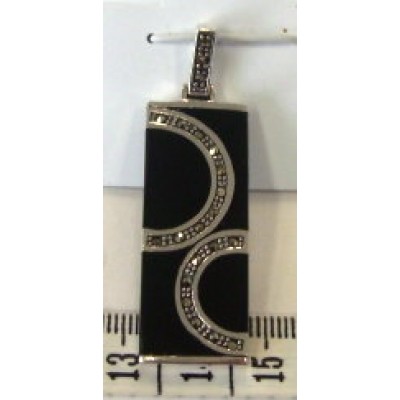 Marcasite Pendant Onyx Rectangular with Double Marcasite 'C' on Top