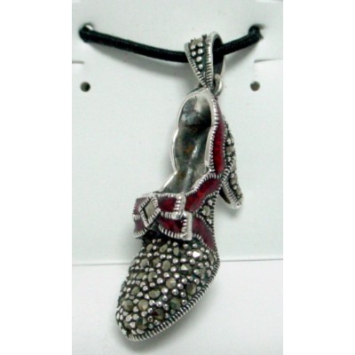 Marcasite Pendant Red Enamel Cinderella High Heel Shoe
