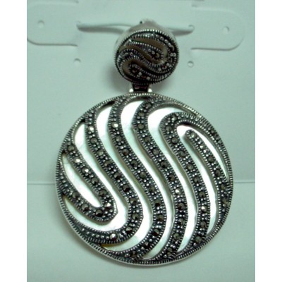 Marcasite Pendant Sss Round+White Mother of Pearl