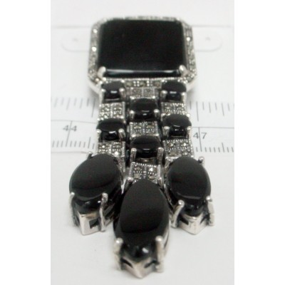Marcasite Pendant 2mm Square+6 Round+3 Marquis Onyx Links