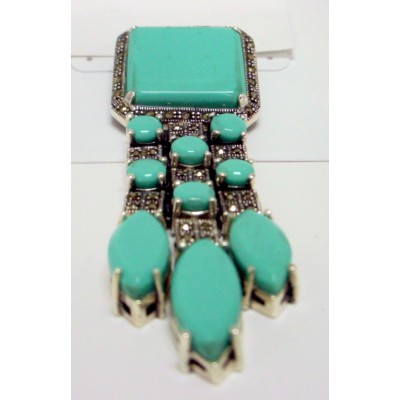 Marcasite Pendant 2mm Square+6 Round+3 Marquis Turquoise Links