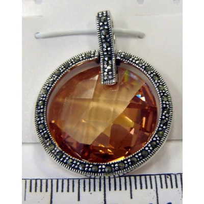 Marcasite Pendant Champagne Cubic Zirconia Chess Cut Round Swing with Marcasite Circle