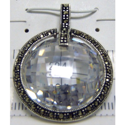 MARCASITE PENDNAT ROUND CLEAR CUBIC ZIRCONIA CHESS CUT MARCASITE WRAP