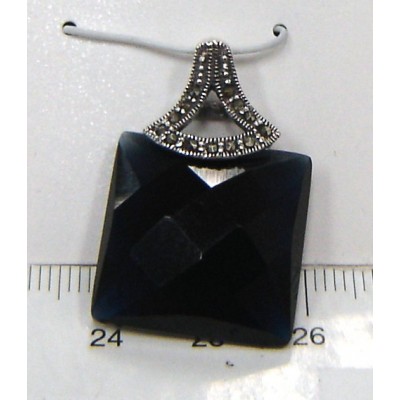 Marcasite Pendant Square 20X20mm Chess Cut Light Sapphire Glass