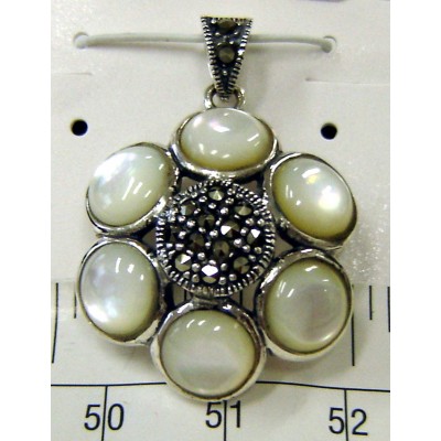 Marcasite Pendant 6 Mother of Pearl Petals Flower