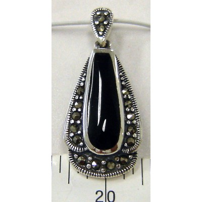 Marcasite Pendant Onyx Long Drop