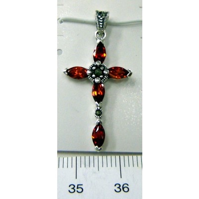 Marcasite Pendant 5 Marquis Garnet Cubic Zirconia Cross