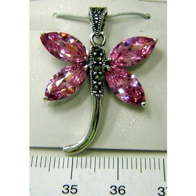 Marcasite Pendant Pink Cubic Zirconia Dragonfly