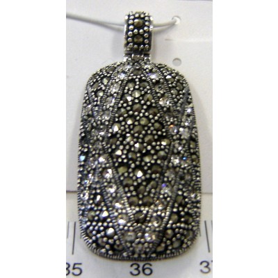 Marcasite Pendant Puff Rectangular with Clear Cubic Zirconia 'Xx'