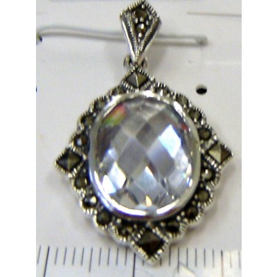 Marcasite Pendant Rhombus Bail with Chess Cut Dome Clear Cubic Zirconia+4 Square