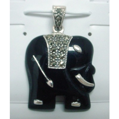 Marcasite Elephant Onyx Pendant