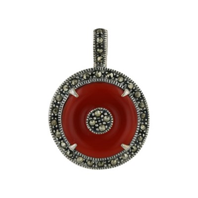 Round Carnellian Ring Shape (Pi) Marcasite Pendant