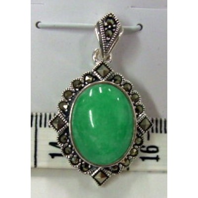 Marcasite Pendant+ Oval G. Jad 13X10 mm +4 Pcs of Square Marcasite