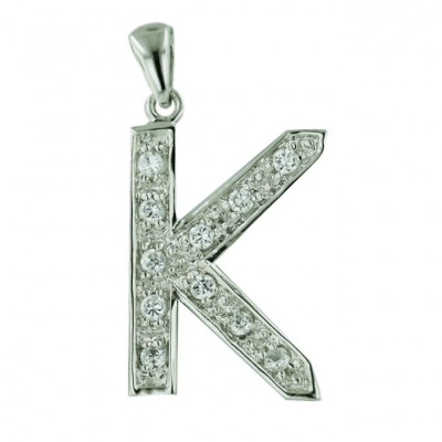 Sterling Silver Pendant Initial K Clear Cubic Zirconia Capital