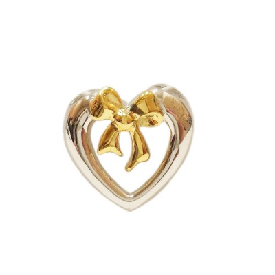 Sterling Silver Plain Slider Heart Ribbon (2-Tone)