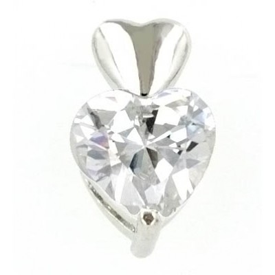 Sterling Silver Pendant Heart Clear Cubic Zirconia with Heart Plain Part