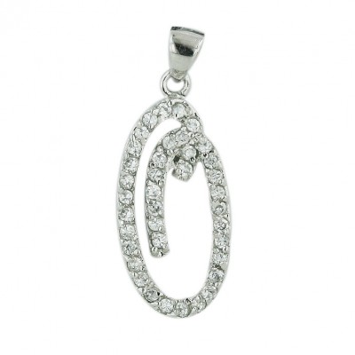 Sterling Silver Pendant Initial O Clear Cubic Zirconia