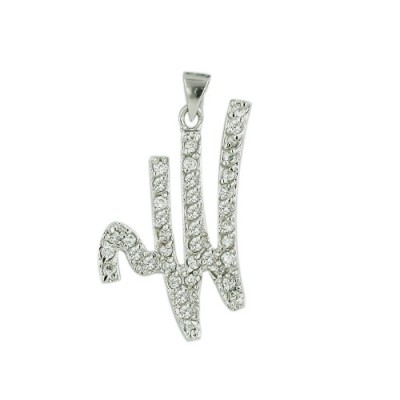 Sterling Silver Pendant Initial with Clear Cubic Zirconia