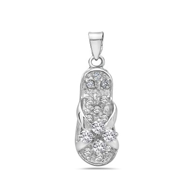 Sterling Silver Pndt Clear Cubic Zirconia Pave Sandal with Cris Cross+4 Round C