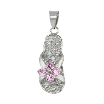 Sterling Silver Pndt Clear Cubic Zirconia Pave Sandal with Cris Cross+4 Round P