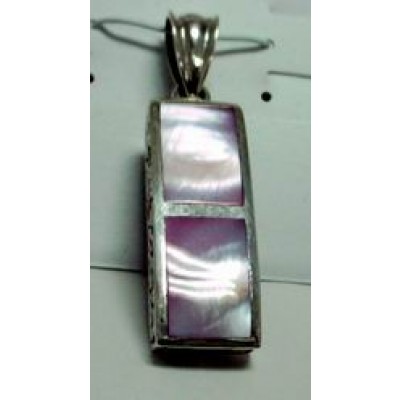 Sterling Silver Pndt Double Pnk Mother of Pearl Rectangular Inlay with Filigree Sides